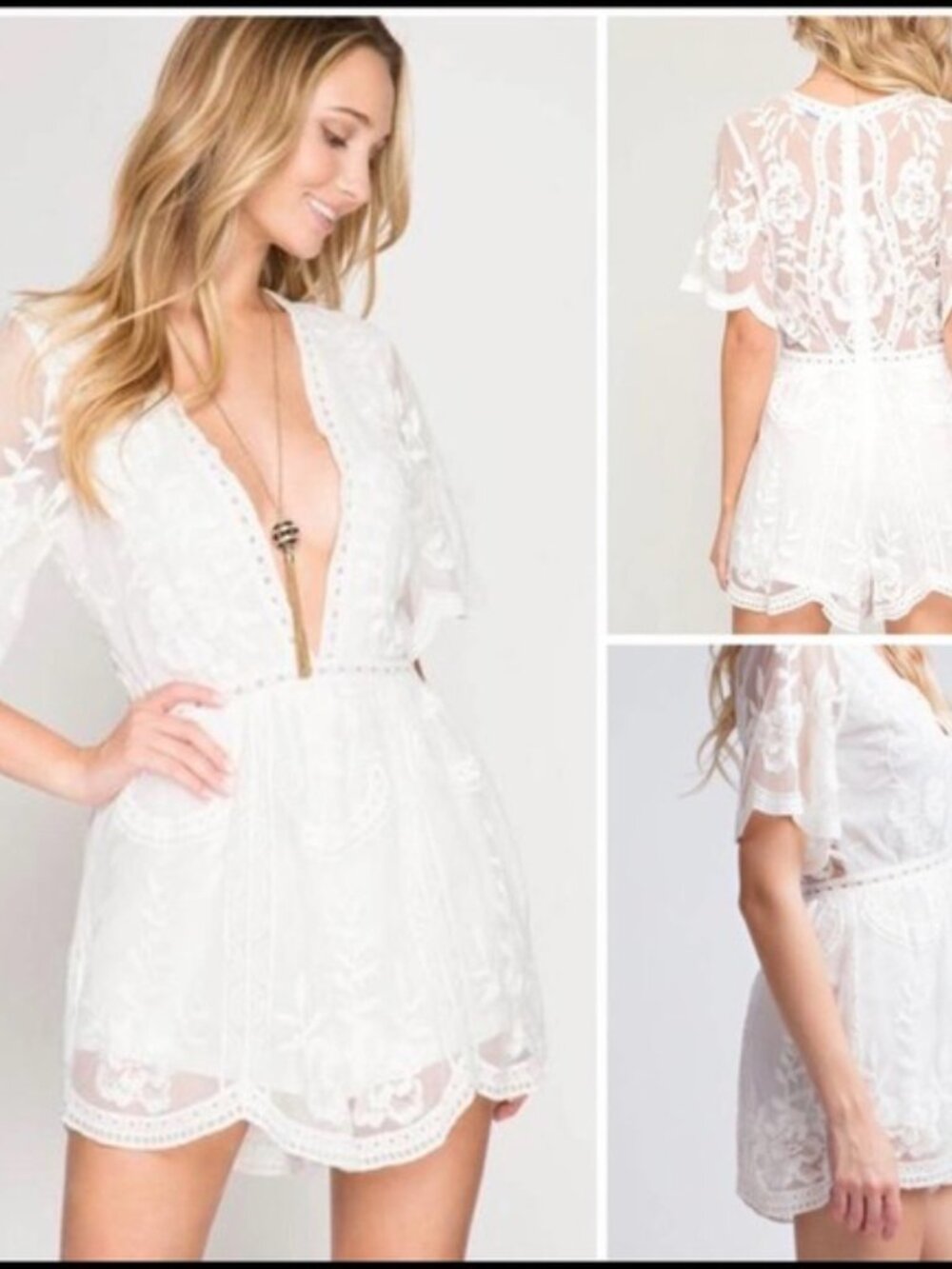 Honey Punch White Lace Romper Size M